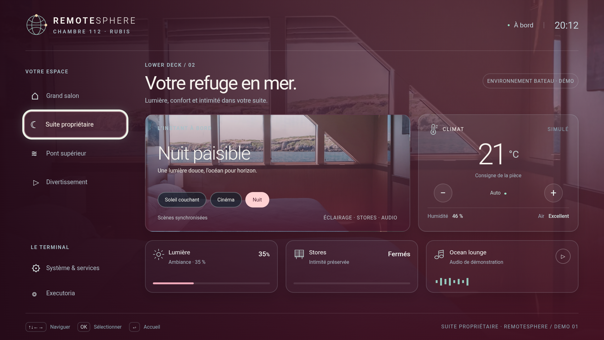 Interface rouge Rubis, chambre 112, capturée sur le terminal